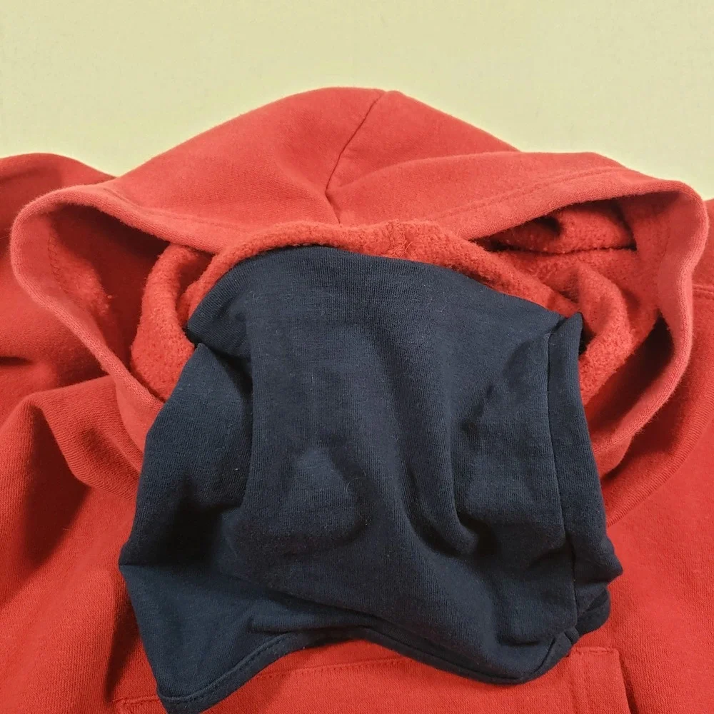 Tommy Hilfiger Red Hoodie Pullover Logo Emblem Fleece‎ Lined Boys Youth L 16 18